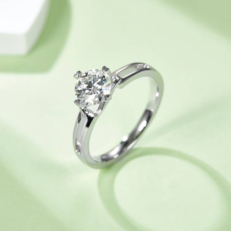直臂简约扭花S925银镀白金MoissaniteWomen's Ring1ctD级